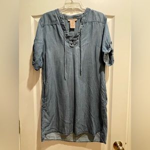 Philosophy Tencel Denim Chambray Lace Up Roll Tab Sleeve Dress Size Med